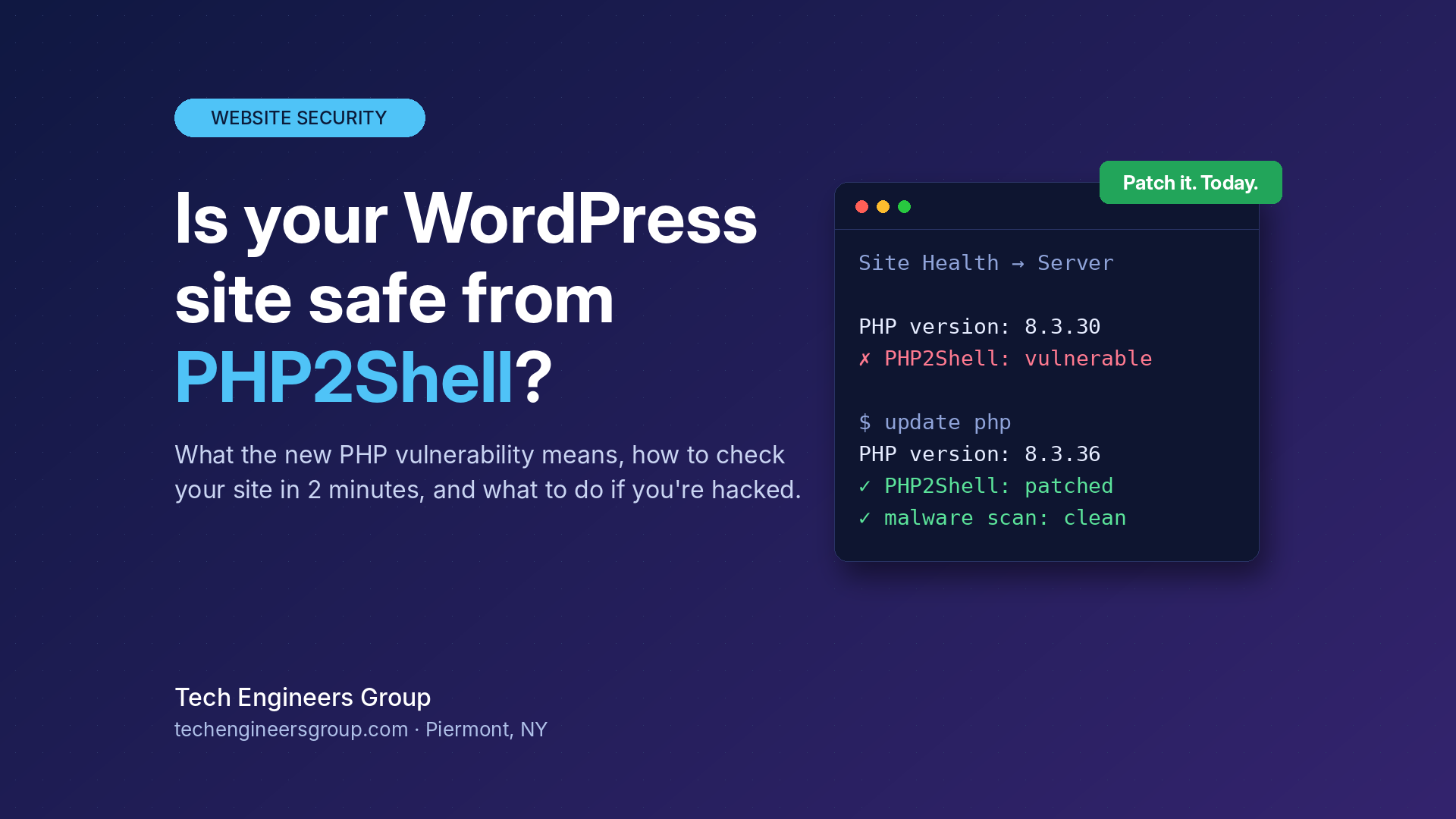 PHP2Shell vulnerability warning for WordPress websites